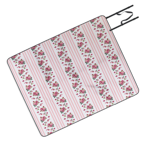Lisa Argyropoulos Vintage Floral Stripes Pink Picnic Blanket
