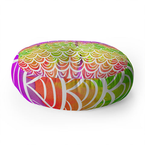 Lisa Argyropoulos Watercolor Rainbow Mermaid Floor Pillow Round