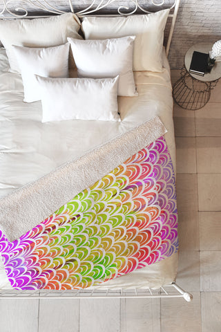 Lisa Argyropoulos Watercolor Rainbow Mermaid Fleece Throw Blanket