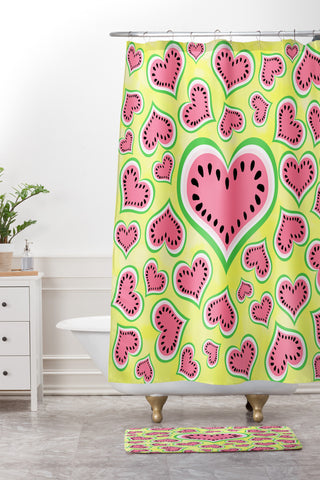 Lisa Argyropoulos Watermelon Love Sunny Yellow Shower Curtain And Mat