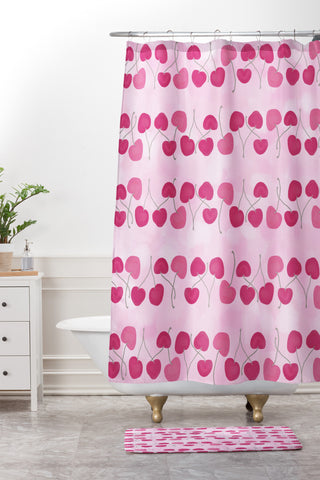 Lisa Argyropoulos Wild Cherry Stripes Shower Curtain And Mat