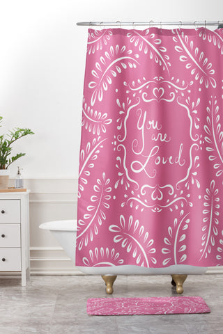 Lisa Argyropoulos You Are Loved Blush Shower Curtain And Mat