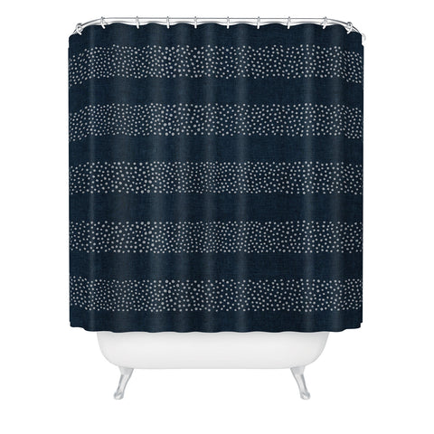Little Arrow Design Co angrand stipple stripes navy Shower Curtain