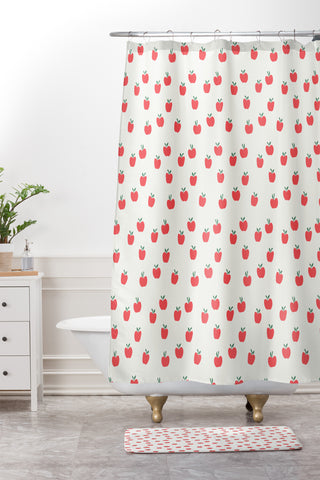 Little Arrow Design Co apple picking on cream Shower Curtain And Mat