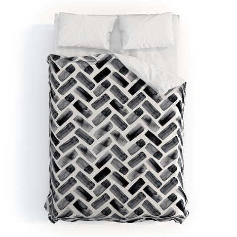 Little Arrow Design Co arcadia herringbone in black Duvet Cover