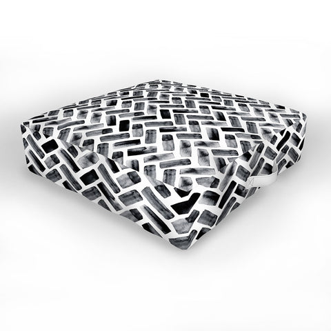 Little Arrow Design Co arcadia herringbone in black Outdoor Floor Cushion