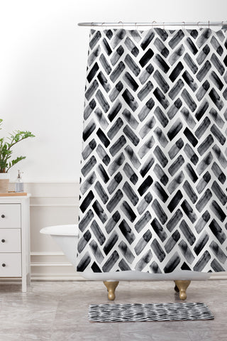 Little Arrow Design Co arcadia herringbone in black Shower Curtain And Mat