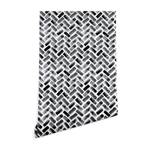 Little Arrow Design Co arcadia herringbone in black Wallpaper