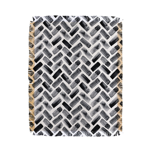 Little Arrow Design Co arcadia herringbone in black Throw Blanket