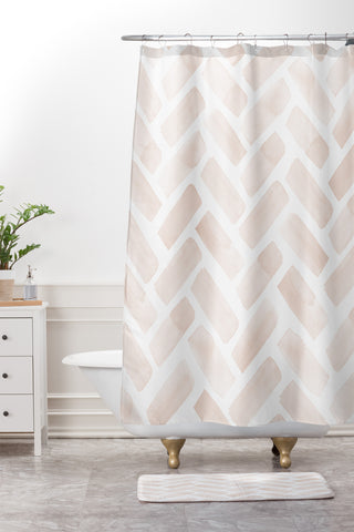 Little Arrow Design Co arcadia herringbone in blush Shower Curtain And Mat