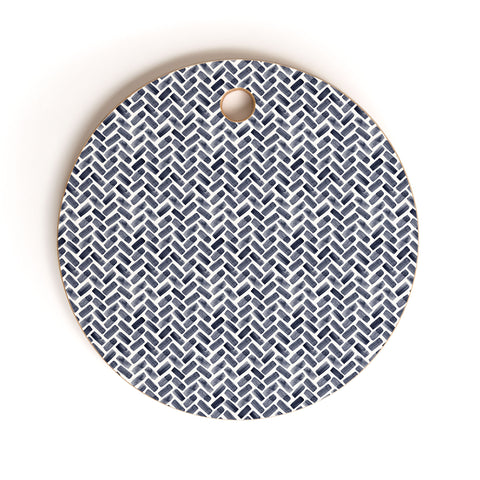Little Arrow Design Co arcadia herringbone in indigo Cutting Board Round