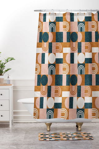 Little Arrow Design Co aria geometric patchwork Shower Curtain And Mat