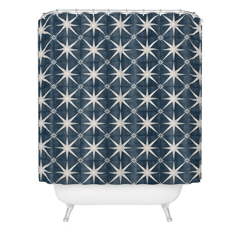 Little Arrow Design Co arlo star tile stone blue Shower Curtain