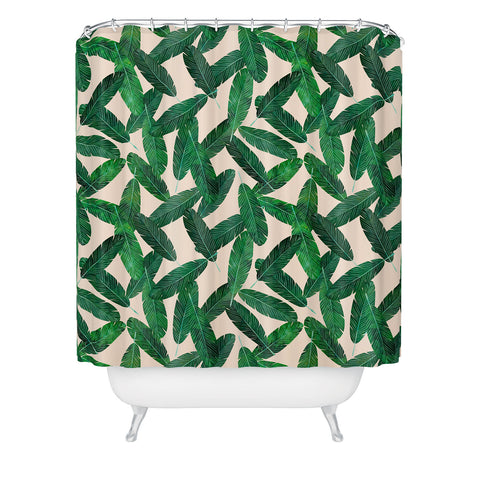 Little Arrow Design Co banana leaves on blush Shower Curtain