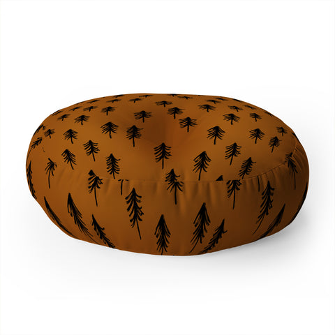 Little Arrow Design Co black trees on dark maple Floor Pillow Round