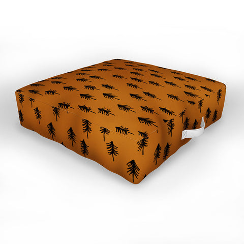Little Arrow Design Co black trees on dark maple Outdoor Floor Cushion
