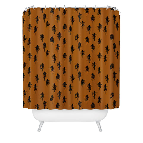 Little Arrow Design Co black trees on dark maple Shower Curtain