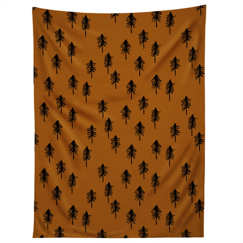 Little Arrow Design Co black trees on dark maple Tapestry