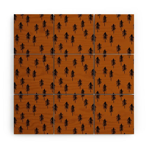 Little Arrow Design Co black trees on dark maple Wood Wall Mural