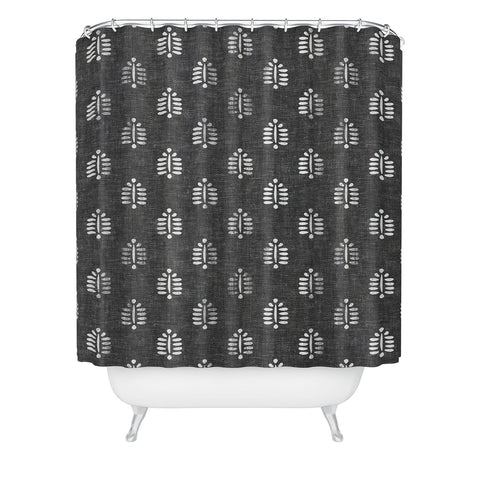 Little Arrow Design Co block print fern charcoal Shower Curtain