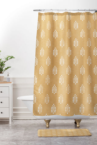Little Arrow Design Co block print fern dijon Shower Curtain And Mat