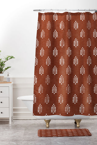 Little Arrow Design Co block print fern rust Shower Curtain And Mat