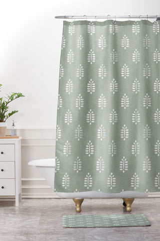 Little Arrow Design Co block print ferns sage Shower Curtain And Mat