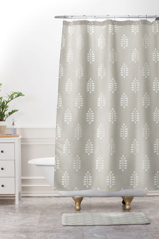 Little Arrow Design Co block print ferns stone Shower Curtain And Mat