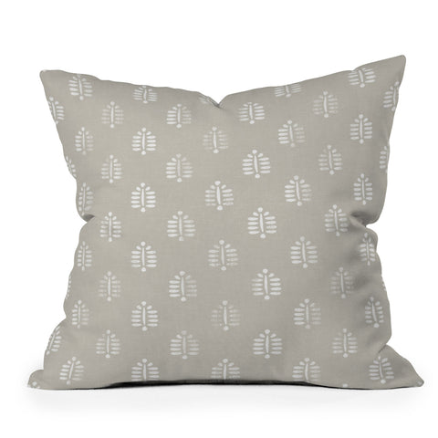 Little Arrow Design Co block print ferns stone Throw Pillow