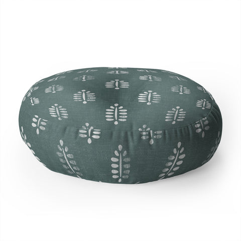 Little Arrow Design Co block print ferns teal Floor Pillow Round