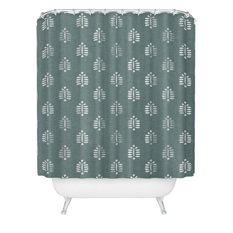 Little Arrow Design Co block print ferns teal Shower Curtain
