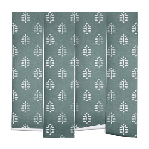 Little Arrow Design Co block print ferns teal Wall Mural