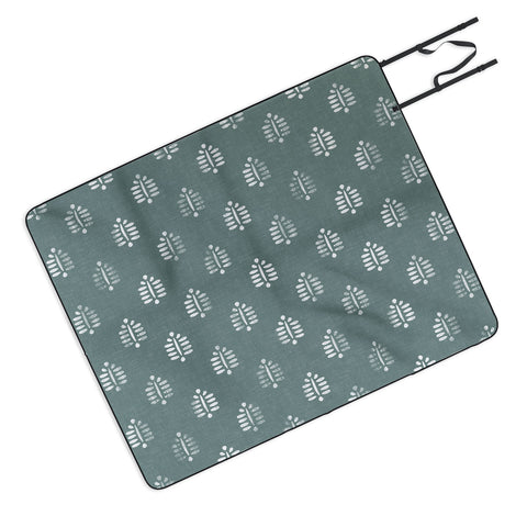 Little Arrow Design Co block print ferns teal Picnic Blanket