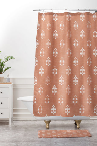 Little Arrow Design Co block print ferns terracotta Shower Curtain And Mat