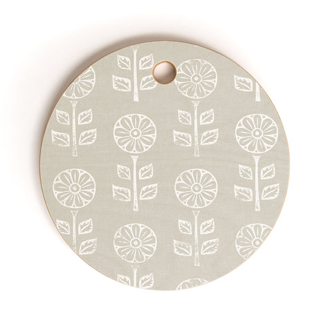 Little Arrow Design Co block print floral beige Cutting Board Round