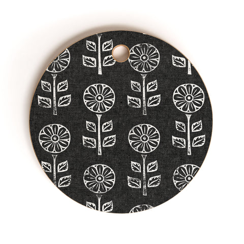 Little Arrow Design Co block print floral charcoal Cutting Board Round
