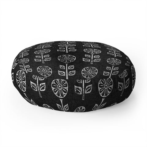 Little Arrow Design Co block print floral charcoal Floor Pillow Round