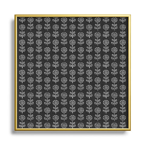 Little Arrow Design Co block print floral charcoal Metal Square Framed Art Print