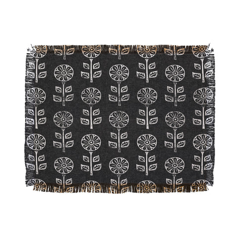 Little Arrow Design Co block print floral charcoal Throw Blanket