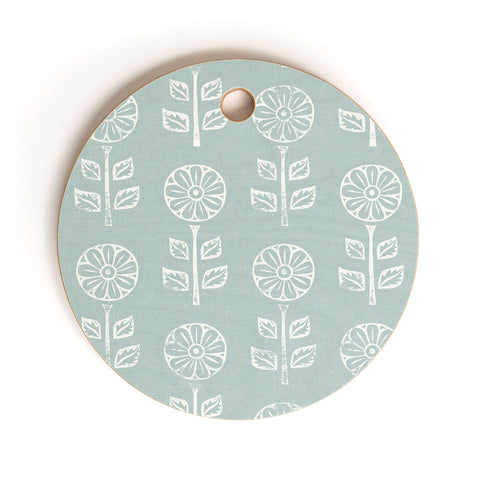 Little Arrow Design Co block print floral dusty blue Cutting Board Round
