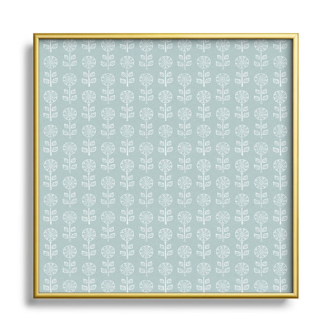 Little Arrow Design Co block print floral dusty blue Metal Square Framed Art Print