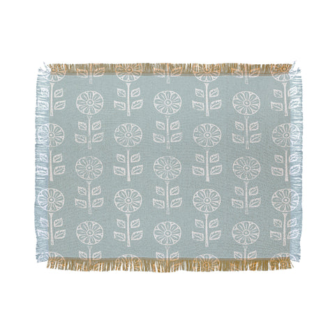 Little Arrow Design Co block print floral dusty blue Throw Blanket
