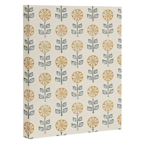 Little Arrow Design Co block print floral gold blue Art Canvas