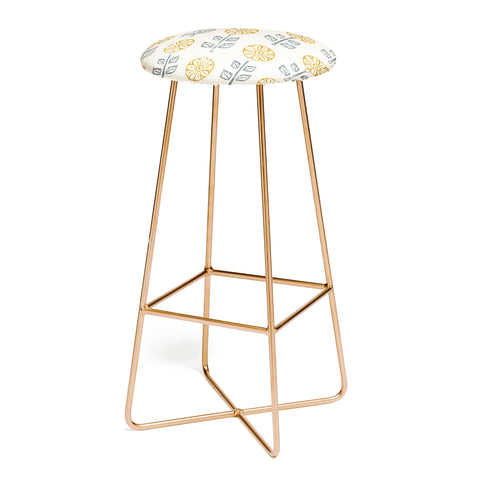 Little Arrow Design Co block print floral gold blue Bar Stool
