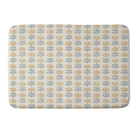 Little Arrow Design Co block print floral gold blue Memory Foam Bath Mat