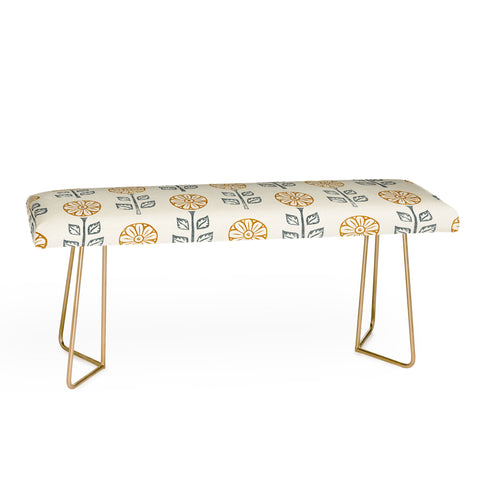 Little Arrow Design Co block print floral gold blue Bench