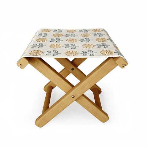 Little Arrow Design Co block print floral gold blue Folding Stool