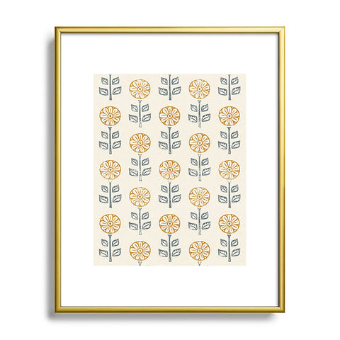 Little Arrow Design Co block print floral gold blue Metal Framed Art Print
