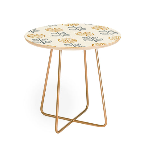 Little Arrow Design Co block print floral gold blue Round Side Table
