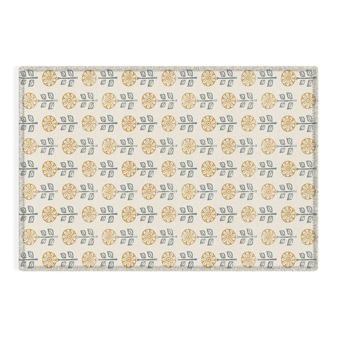 Little Arrow Design Co block print floral gold blue Outdoor Rug